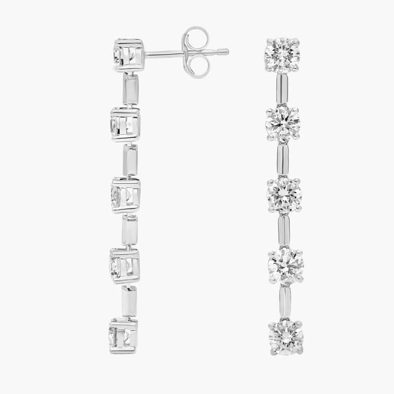 Lab Grown Round Diamond Line Drop Earrings in 14K White Gold (2 Ct. Tw.)
