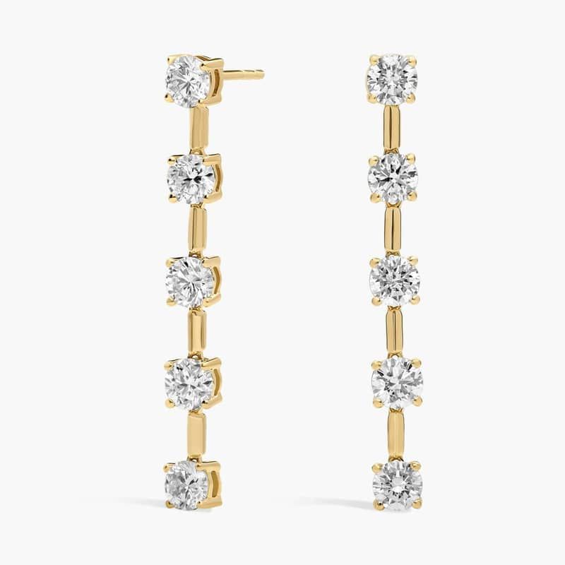 Lab Grown Round Diamond Line Drop Earrings in 14K Yellow Gold (2 Ct. Tw.)