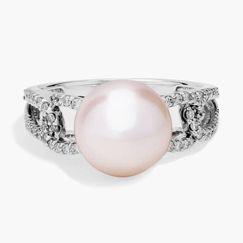 Freshwater Pearl Fashion Ring with Diamond Band in 14k White Gold (10.5-11mm)