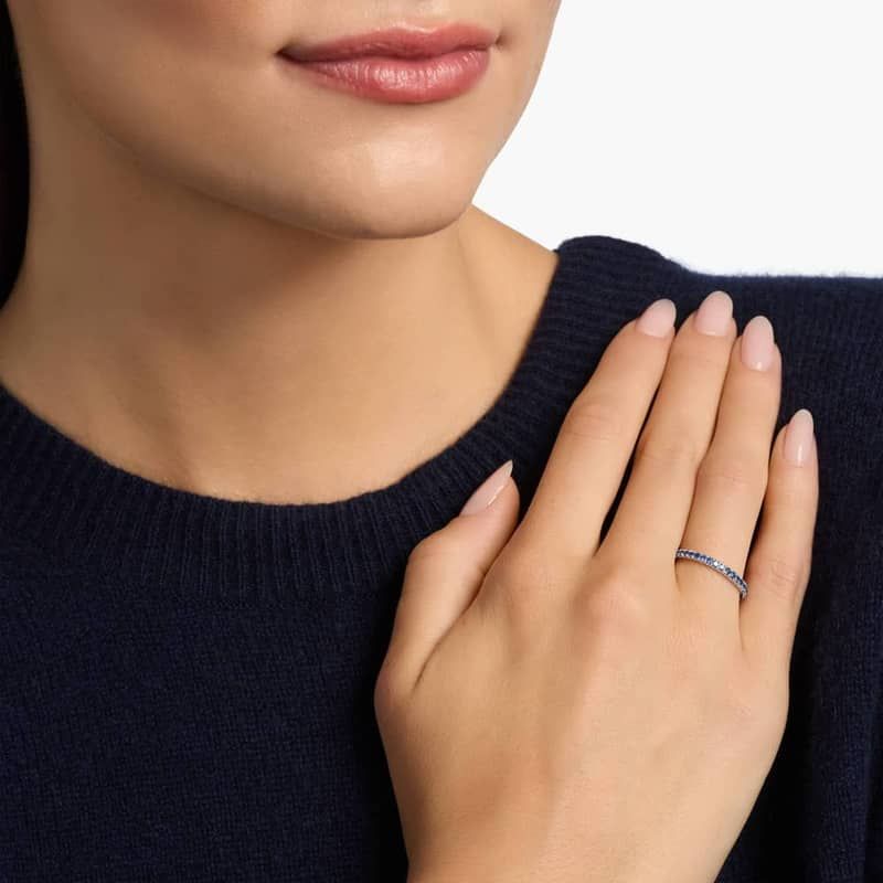 Riviera Pavé Sapphire Eternity Ring in 18k White Gold (1.5mm)