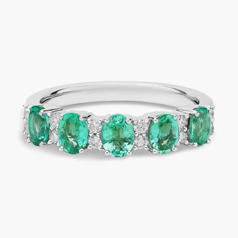 Emerald and Diamond Five-Stone Ring in 14k White Gold