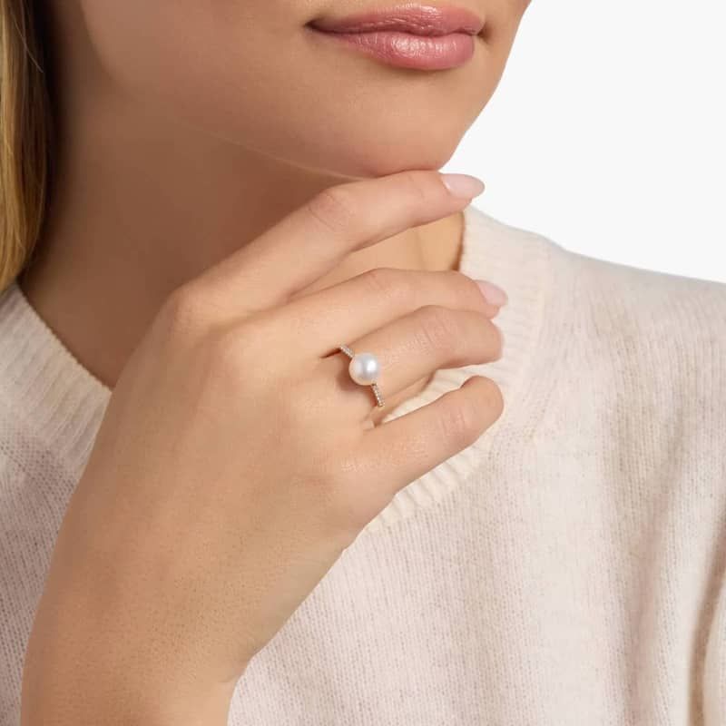 Freshwater Pearl Fashion Ring with Diamonds in 14k Yellow Gold
