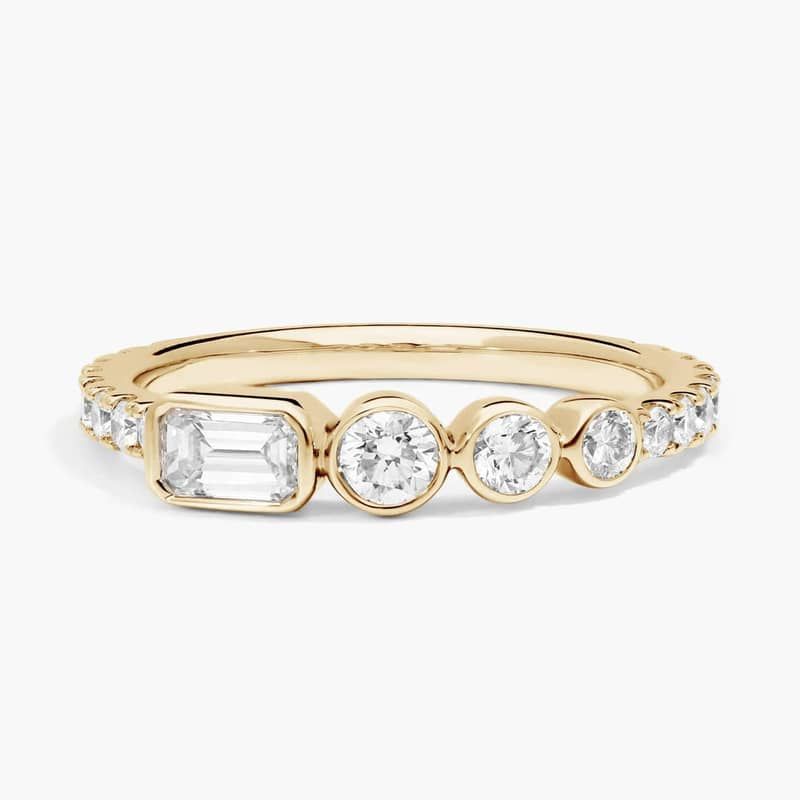 Round and Emerald Cut Lab-Grown Diamond Bezel Ring In 14K Yellow Gold