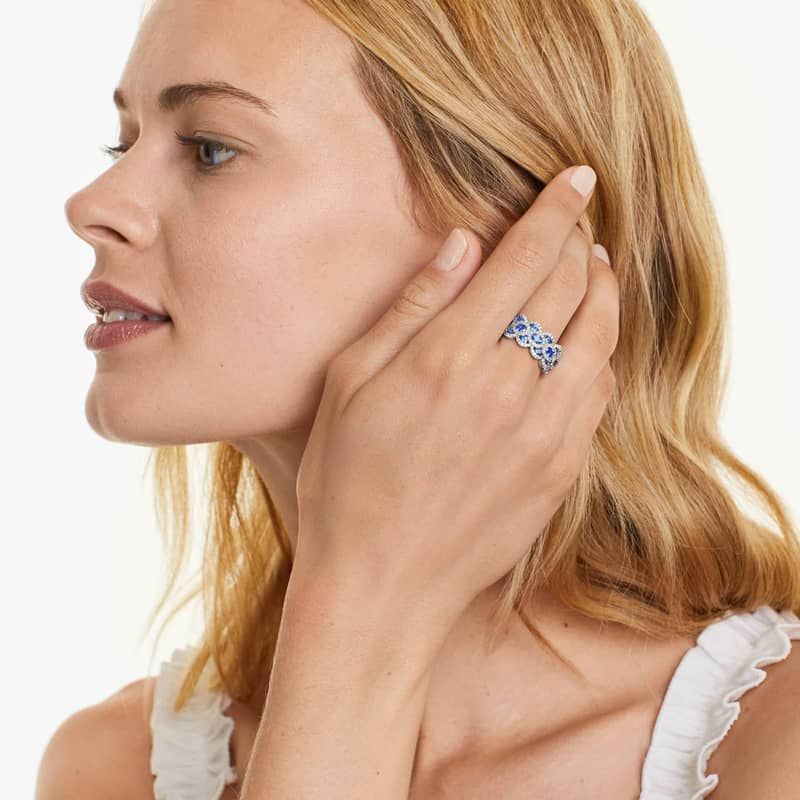 Wavy Sapphire And Diamond Ring In 14K White Gold