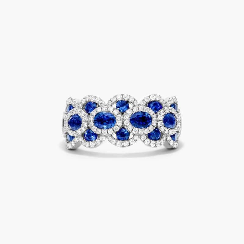 Wavy Sapphire And Diamond Ring In 14K White Gold