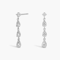 Trio Graduating Pear Diamond Drop Earrings in 14k White Gold 