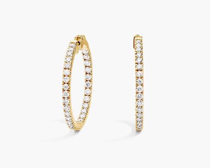 Inside out diamond hoop earrings in 14k yellow gold 