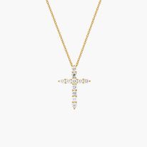 lab grown diamond cross necklace in 14k yellow gold