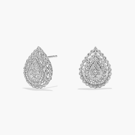 Pear Shaped Diamond Cluster Stud Earrings in 14k White Gold (1 Ct. Tw.)