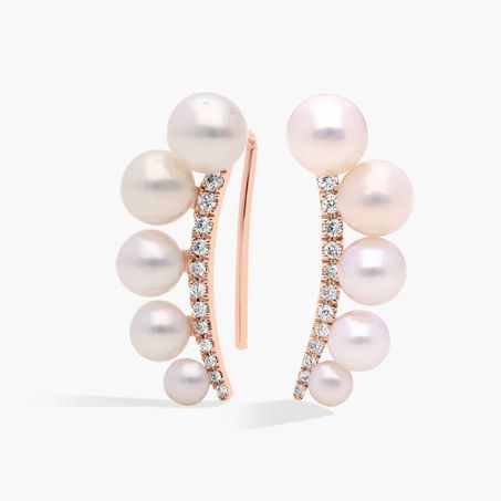 Freshwater Cultured Pearl Climber Earrings in 14k Rose Gold